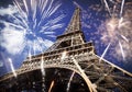 celebrating New Year in the city - Eiffel tower & x28;Paris, France& x29; with fireworks Royalty Free Stock Photo