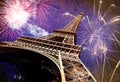 celebrating New Year in the city - Eiffel tower & x28;Paris, France& x29; with fireworks Royalty Free Stock Photo