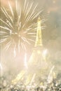 celebrating New Year in the city - Eiffel tower & x28;Paris, France& x29; with fireworks Royalty Free Stock Photo