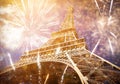 celebrating New Year in the city - Eiffel tower & x28;Paris, France& x29; with fireworks Royalty Free Stock Photo