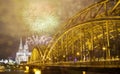 celebrating new year& x27;s eve in n Koln, Germany - fireworks around the Cologne cathedral Royalty Free Stock Photo