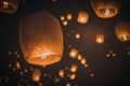 celebrating night flying paper lamps lights in the sky Generative AI