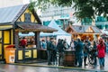 Berlin, October 03, 2017: Celebrating the Oktoberfest. People walk on the street market on the famous Alexanderplatz Royalty Free Stock Photo