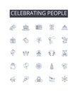 Celebrating people line icons collection. Applauding heroes, Honoring triumphs, Commending winners, Praising champions