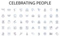 Celebrating people line icons collection. Plotting, Strategizing, Organizing, Devising, Calculating, Machinating