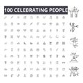 Celebrating people line icons, signs, vector set, outline illustration concept