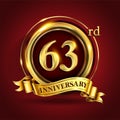 Celebrating 63rd golden anniversary, Design Logo of Anniversary celebration with gold ring and golden ribbon Royalty Free Stock Photo