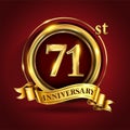 Celebrating 71st golden anniversary, Design Logo of Anniversary celebration with gold ring and golden ribbon Royalty Free Stock Photo