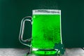 Celebrating St. Patrick's Day. Glass of green beer with foam. Irish drink. Royalty Free Stock Photo