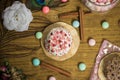 Celebrating sweet cupcakes, cinnamon decoration on wooden table, birthday party