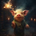 Celebrating the Swine Year: Pig with Sparkler in Hand
