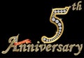 Celebrating 5th anniversary golden sign with diamonds, vector i