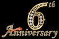 Celebrating 6th anniversary golden sign with diamonds, vector i