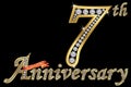 Celebrating 7th anniversary golden sign with diamonds, vector i Royalty Free Stock Photo