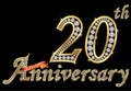 Celebrating 20th anniversary golden sign with diamonds, vector