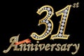 Celebrating 31th anniversary golden sign with diamonds, vector Royalty Free Stock Photo