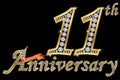 Celebrating 11th anniversary golden sign with diamonds, vector