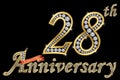Celebrating 28th anniversary golden sign with diamonds, vector Royalty Free Stock Photo