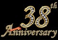 Celebrating 38th anniversary golden sign with diamonds, vector Royalty Free Stock Photo
