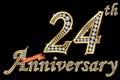 Celebrating 24th anniversary golden sign with diamonds, vector