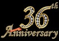 Celebrating 36th anniversary golden sign with diamonds, vector Royalty Free Stock Photo