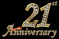 Celebrating 21th anniversary golden sign with diamonds, vector