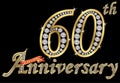 Celebrating 60th anniversary golden sign with diamonds, vector Royalty Free Stock Photo