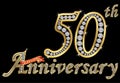 Celebrating 50th anniversary golden sign with diamonds, vector Royalty Free Stock Photo