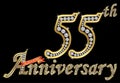 Celebrating 55th anniversary golden sign with diamonds, vector Royalty Free Stock Photo