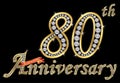 Celebrating 80th anniversary golden sign with diamonds, vector