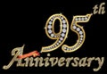 Celebrating 95th anniversary golden sign with diamonds, vector