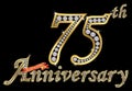 Celebrating 75th anniversary golden sign with diamonds, vector Royalty Free Stock Photo