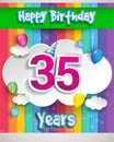 Celebrating 35th Anniversary logo, with confetti and balloons, clouds, colorful ribbon, Colorful Vector design template elements