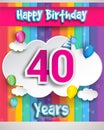 Celebrating 40th Anniversary logo, with confetti and balloons, clouds, colorful ribbon, Colorful Vector design template elements