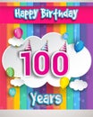 Celebrating 100th Anniversary logo, with confetti and balloons, clouds, colorful ribbon, Colorful Vector design template elements