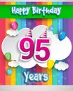 Celebrating 95th Anniversary logo, with confetti and balloons, clouds, colorful ribbon, Colorful Vector design template elements