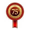 Celebrating 75th anniversary logo, with golden badge and red ribbon isolated on white background