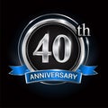 Celebrating 40th anniversary logo. with silver ring and blue ribbon