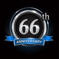 Celebrating 66th anniversary logo. with silver ring and blue ribbon