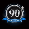 Celebrating 90th anniversary logo. with silver ring and blue ribbon