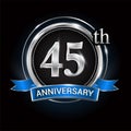 Celebrating 45th anniversary logo. with silver ring and blue ribbon