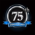Celebrating 75th anniversary logo. with silver ring and blue ribbon