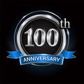 Celebrating 100th anniversary logo. with silver ring and blue ribbon