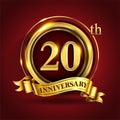 Celebrating 20th golden anniversary, Design Logo of Anniversary celebration with gold ring and golden ribbon