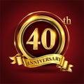 Celebrating 40th golden anniversary, Design Logo of Anniversary celebration with gold ring and golden ribbon