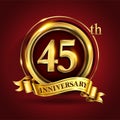 Celebrating 45th golden anniversary, Design Logo of Anniversary celebration with gold ring and golden ribbon