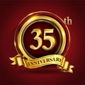 Celebrating 35th golden anniversary, Design Logo of Anniversary celebration with gold ring and golden ribbon
