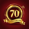 Celebrating 70th golden anniversary, Design Logo of Anniversary celebration with gold ring and golden ribbon