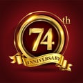 Celebrating 74th golden anniversary, Design Logo of Anniversary celebration with gold ring and golden ribbon