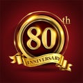 Celebrating 80th golden anniversary, Design Logo of Anniversary celebration with gold ring and golden ribbon